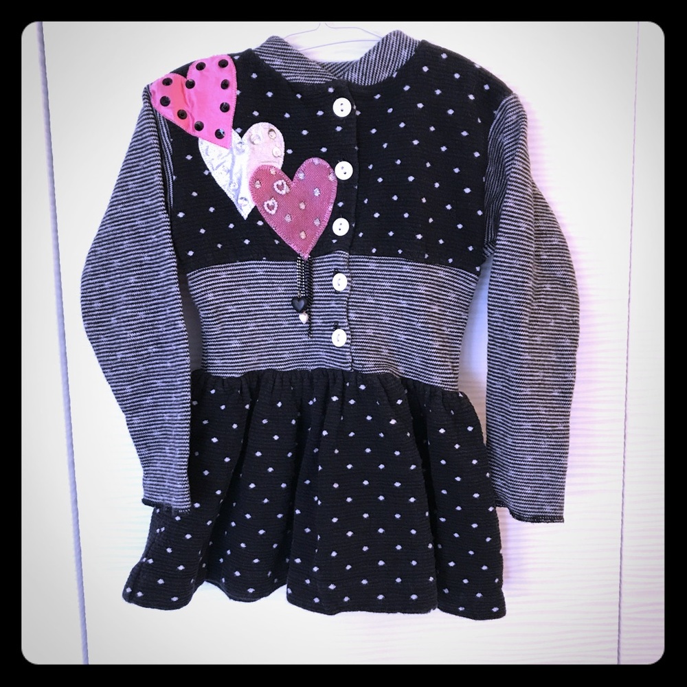 O.L.E. Girls Dress: Black & White w/Heart Details