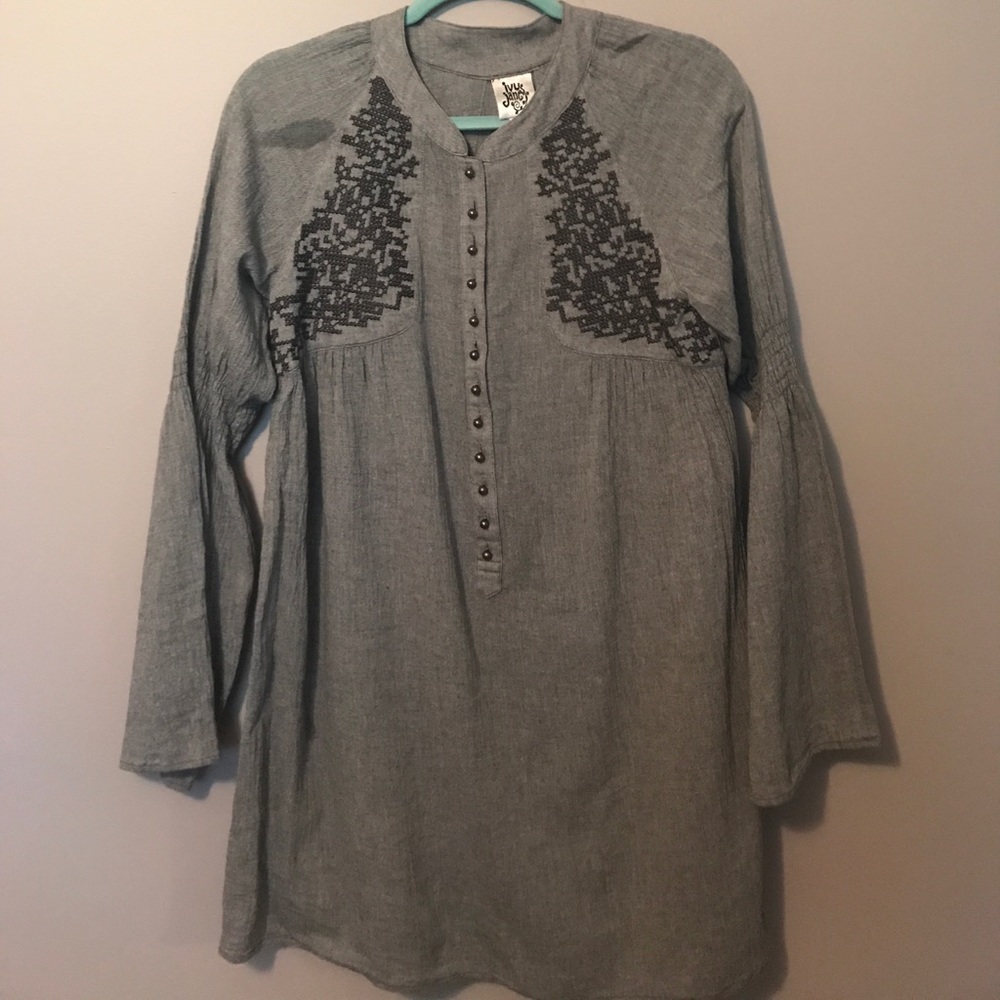 Grey Embroidered Mini Dress
