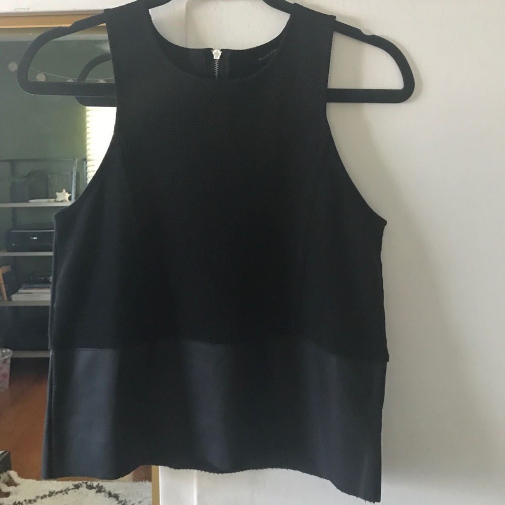 Black sleeveless leather trim top
