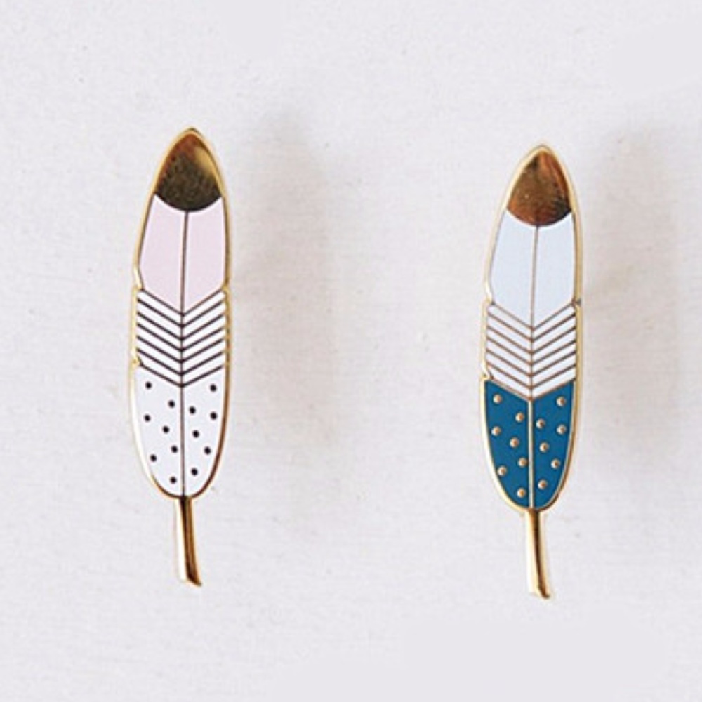 New French Feather Enamel Brooches - Picture 1 of 5