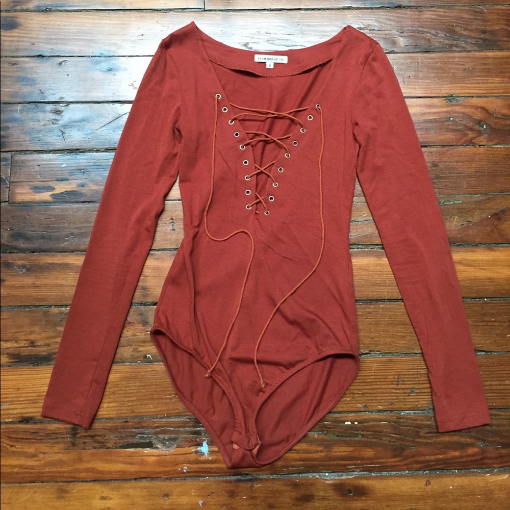 Burnt Orange Lace up Bodysuit