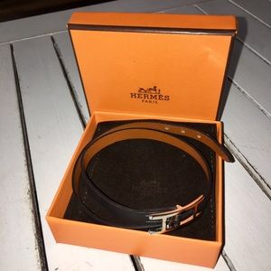 HERMÈS BLACK LEATHER & PALLADIUM HAPI 3 BRACELET