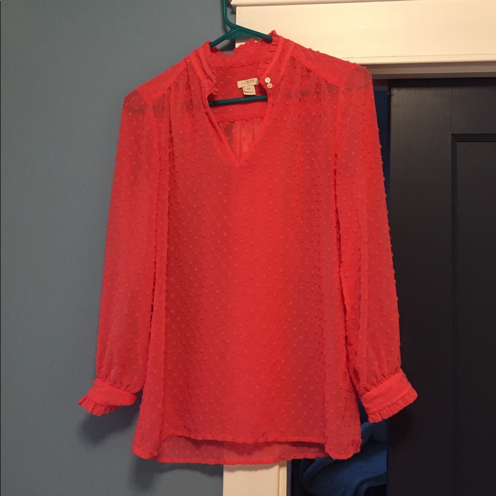 Jcrew bright coral Swiss dot blouse