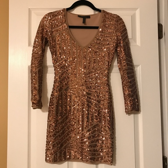 NWOT BCBG MaxAzria Rose Gold Sequin Mesh Dress - Picture 7 of 8
