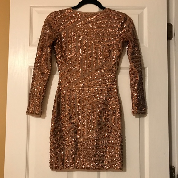 NWOT BCBG MaxAzria Rose Gold Sequin Mesh Dress - Picture 8 of 8