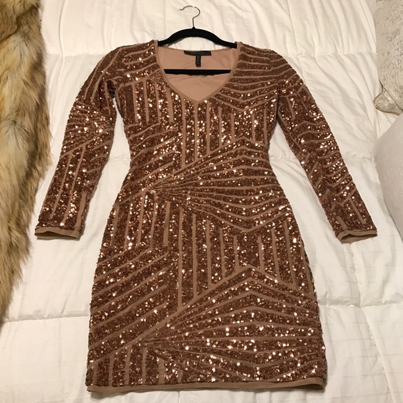NWOT BCBG MaxAzria Rose Gold Sequin Mesh Dress - Picture 2 of 8