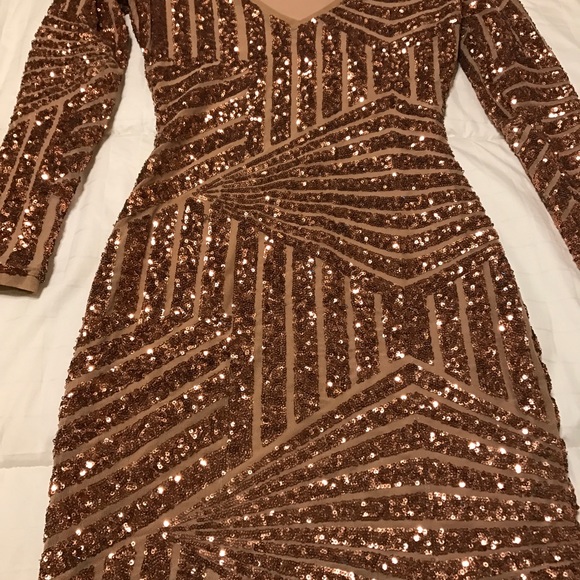 NWOT BCBG MaxAzria Rose Gold Sequin Mesh Dress - Picture 4 of 8