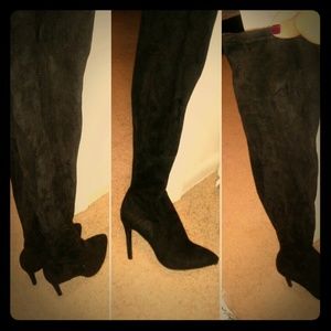 High suede black heels