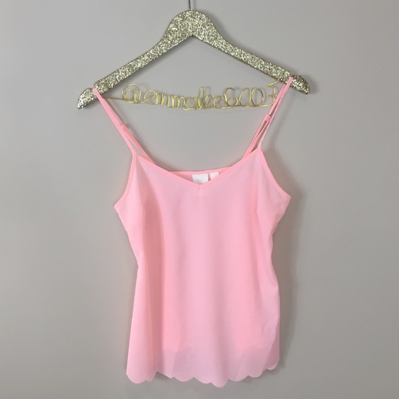 Anthropologie Tops - Anthropologie Pink Strappy Scalloped Tank Blouse