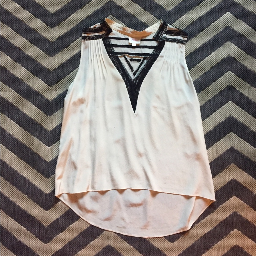 PARKER cream blouse with black lace