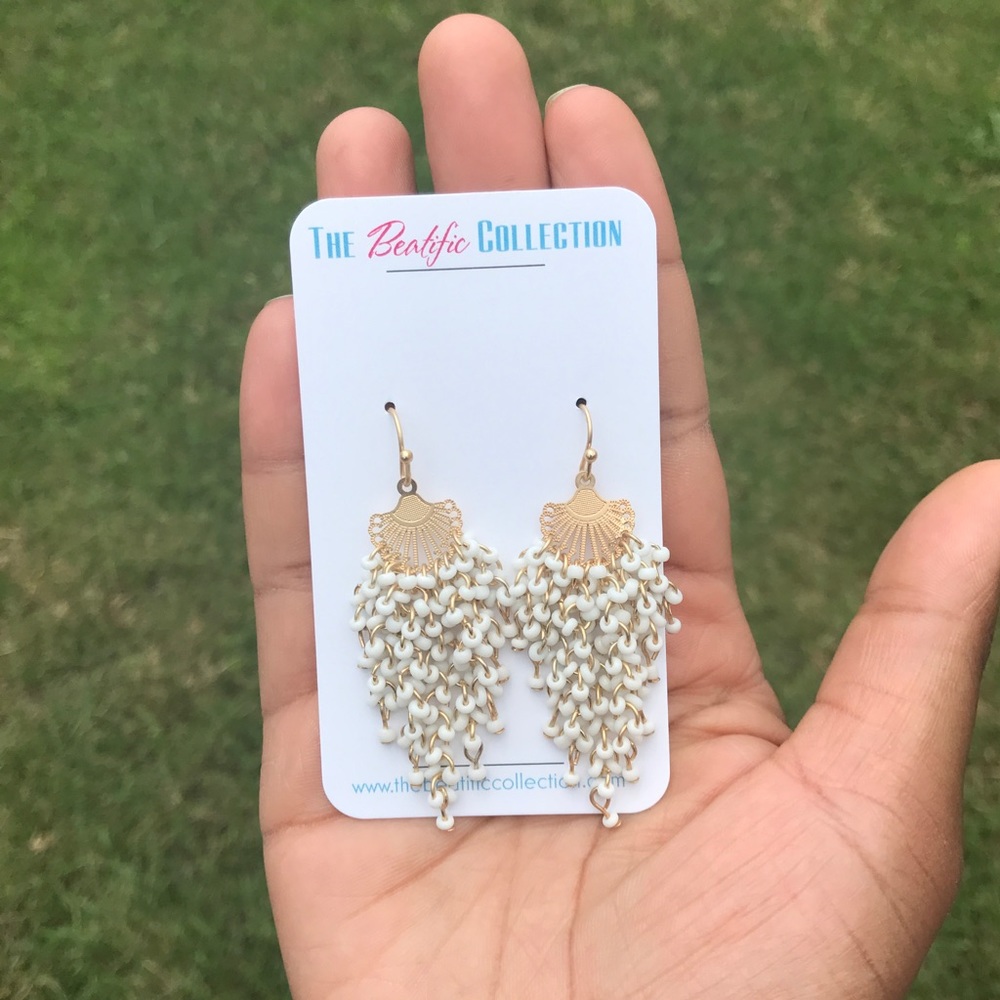White Beaded Dangle earrings