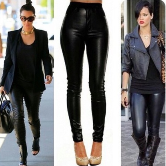 HIGH WAIST Faux Leather Leggings - Picture 3 of 4