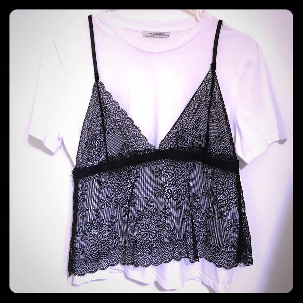 Zara attached lace tank and tee sz M