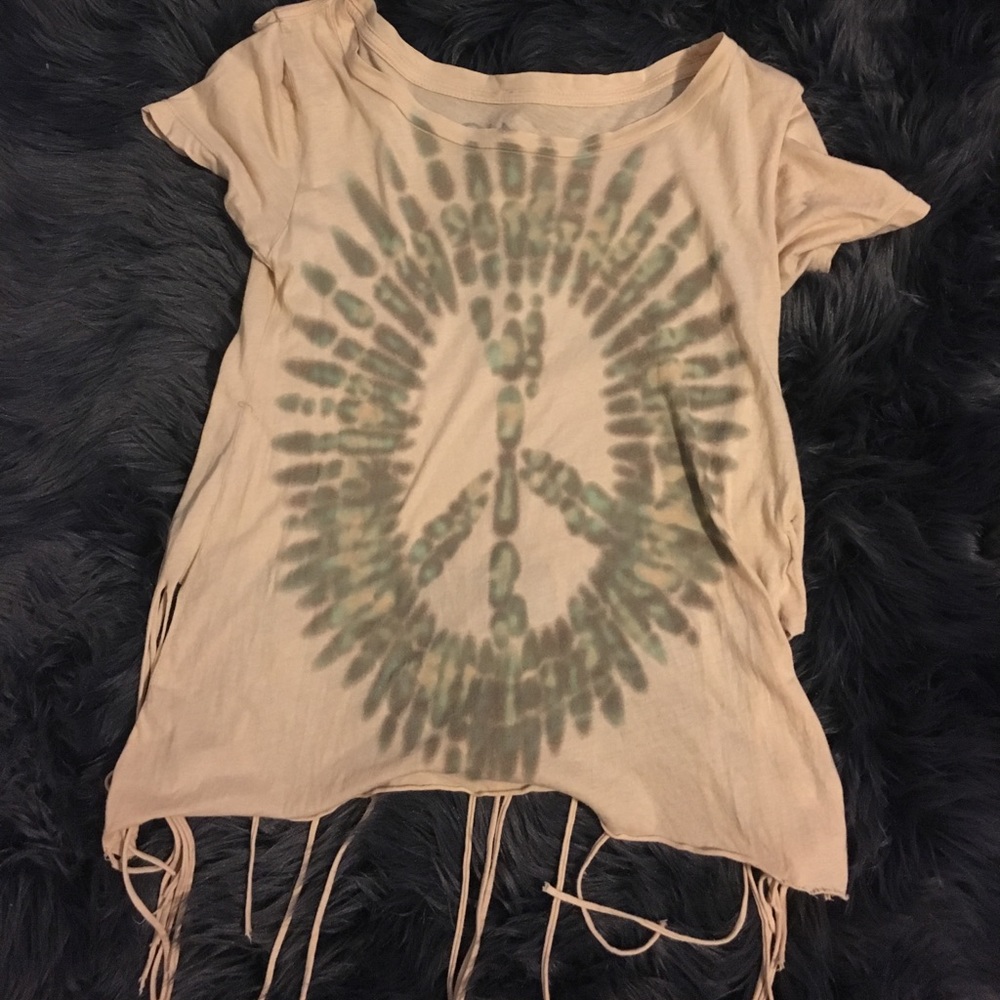 Tie-Dye Peace Sign Fringed Top