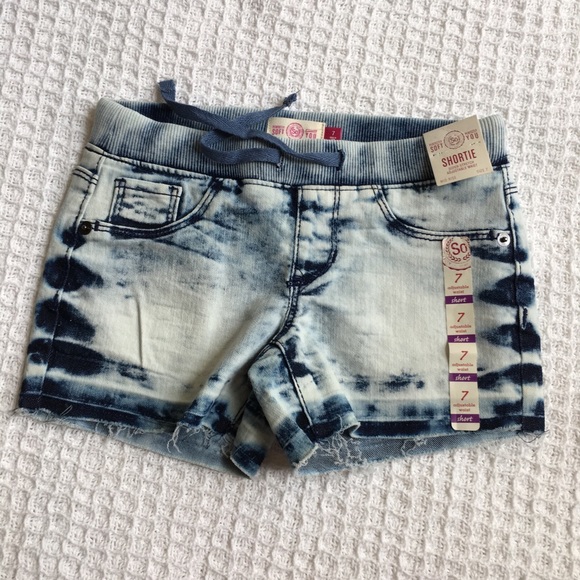 SO Ribbed Waist Acid Wash Jeans Shortie Shorts New - Picture 2 of 7
