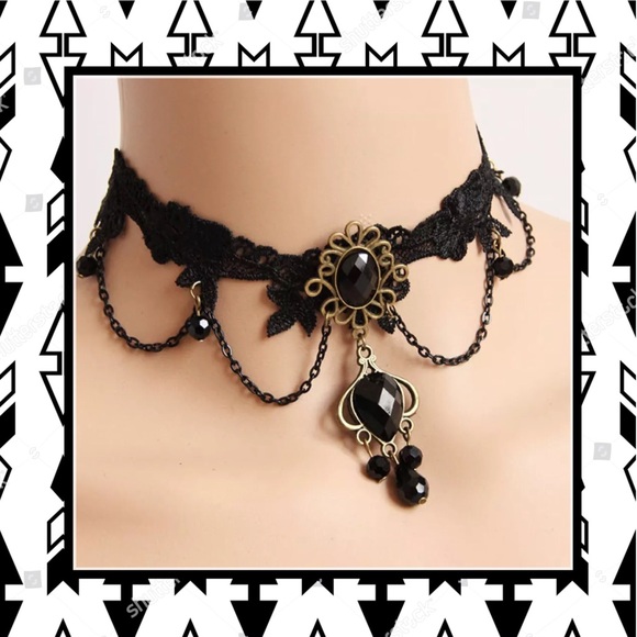 Unique Styles necklaces Jewelry - 🌺 NEW BLACK LACE DANGLE NECKLACE CHOKER ADJUSTABLE