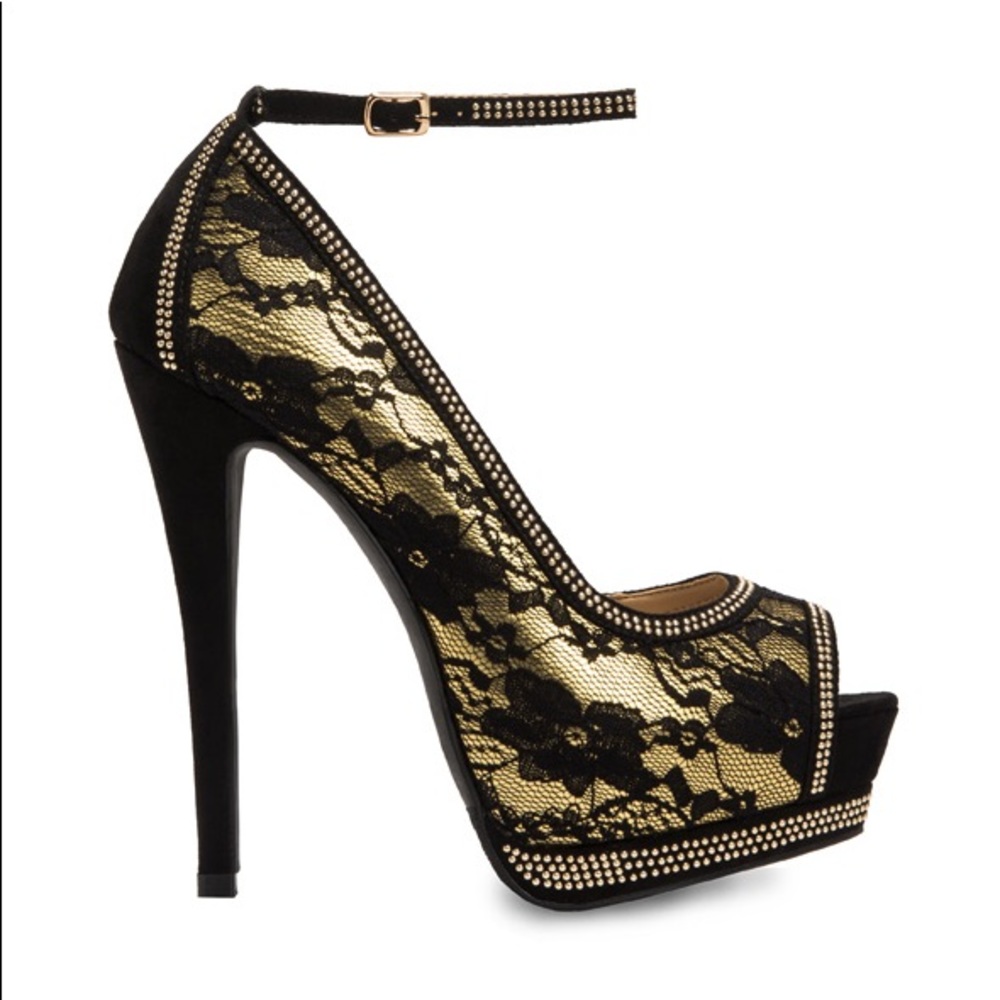 Black with gold pumps