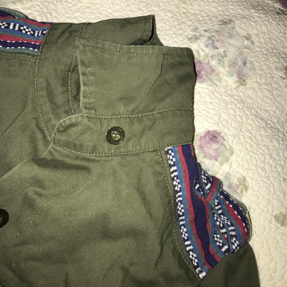 Women's olive green jeweled button down - Picture 3 of 5
