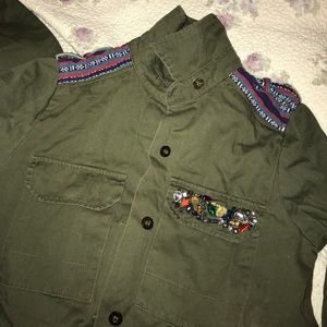 Women's olive green jeweled button down