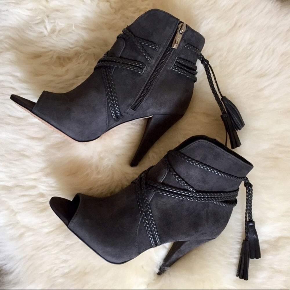 Vince Camuto Charcoal Suede Aston Peep Toe Bootie - Picture 2 of 8