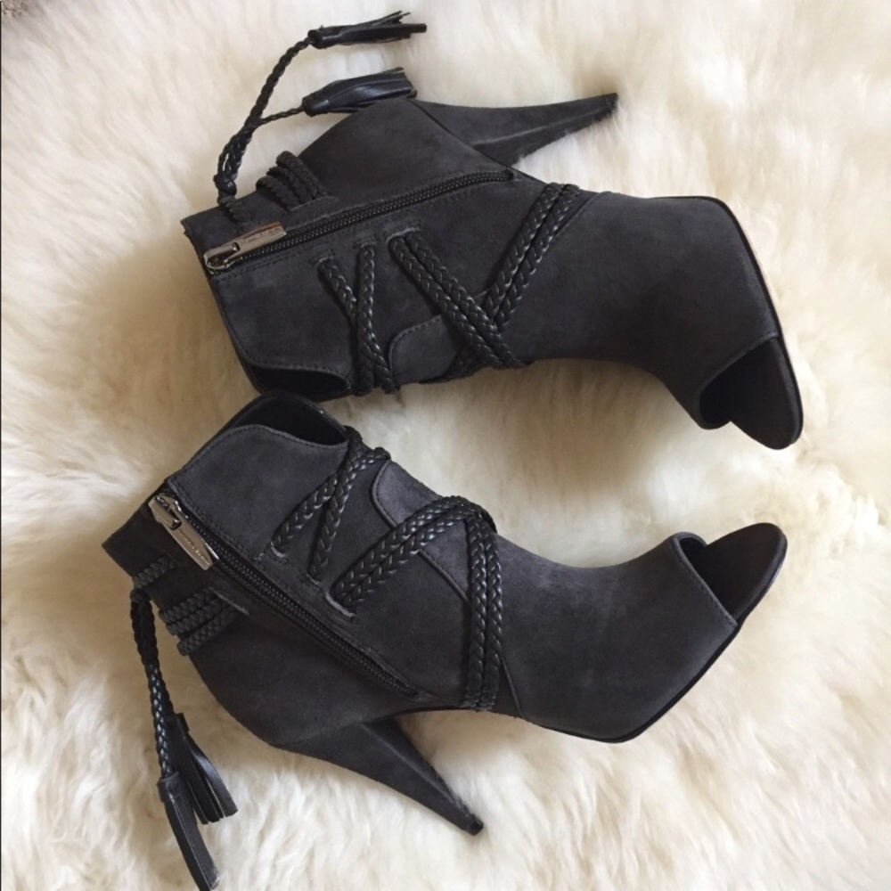 Vince Camuto Charcoal Suede Aston Peep Toe Bootie - Picture 5 of 8