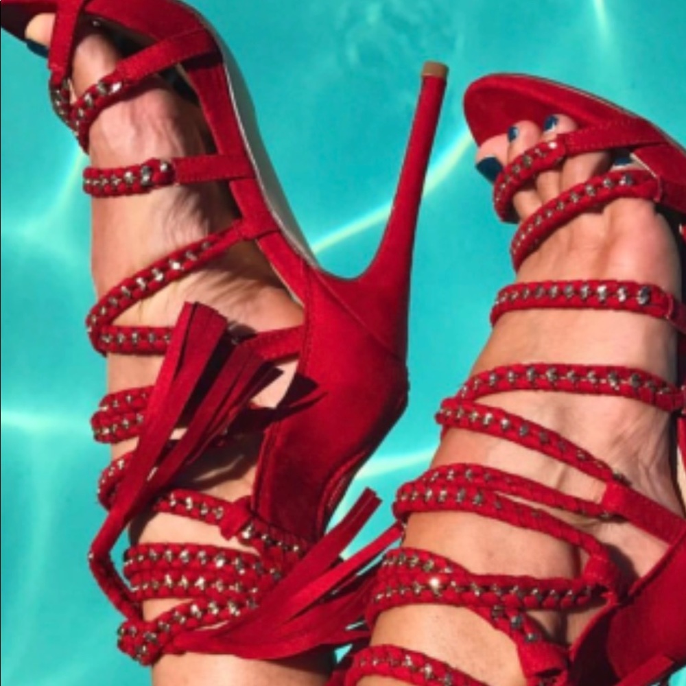 JustFab size 8.5 red lace up stiletto. New in box