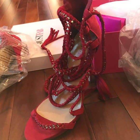 JustFab size 8.5 red lace up stiletto. New in box - Picture 3 of 8