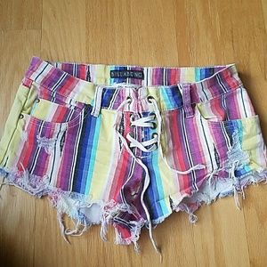 Colorful Striped Jean Shorts