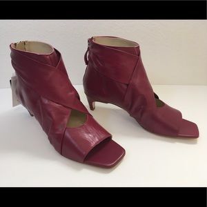 ZARA Strawberry Pink Leather Peep Toe Ankle Boots