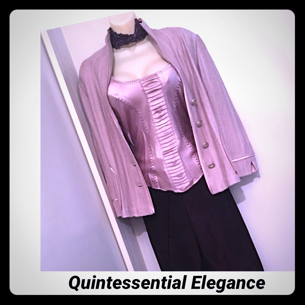 JANE LAUG Pink Silk Topstitch Tank Top