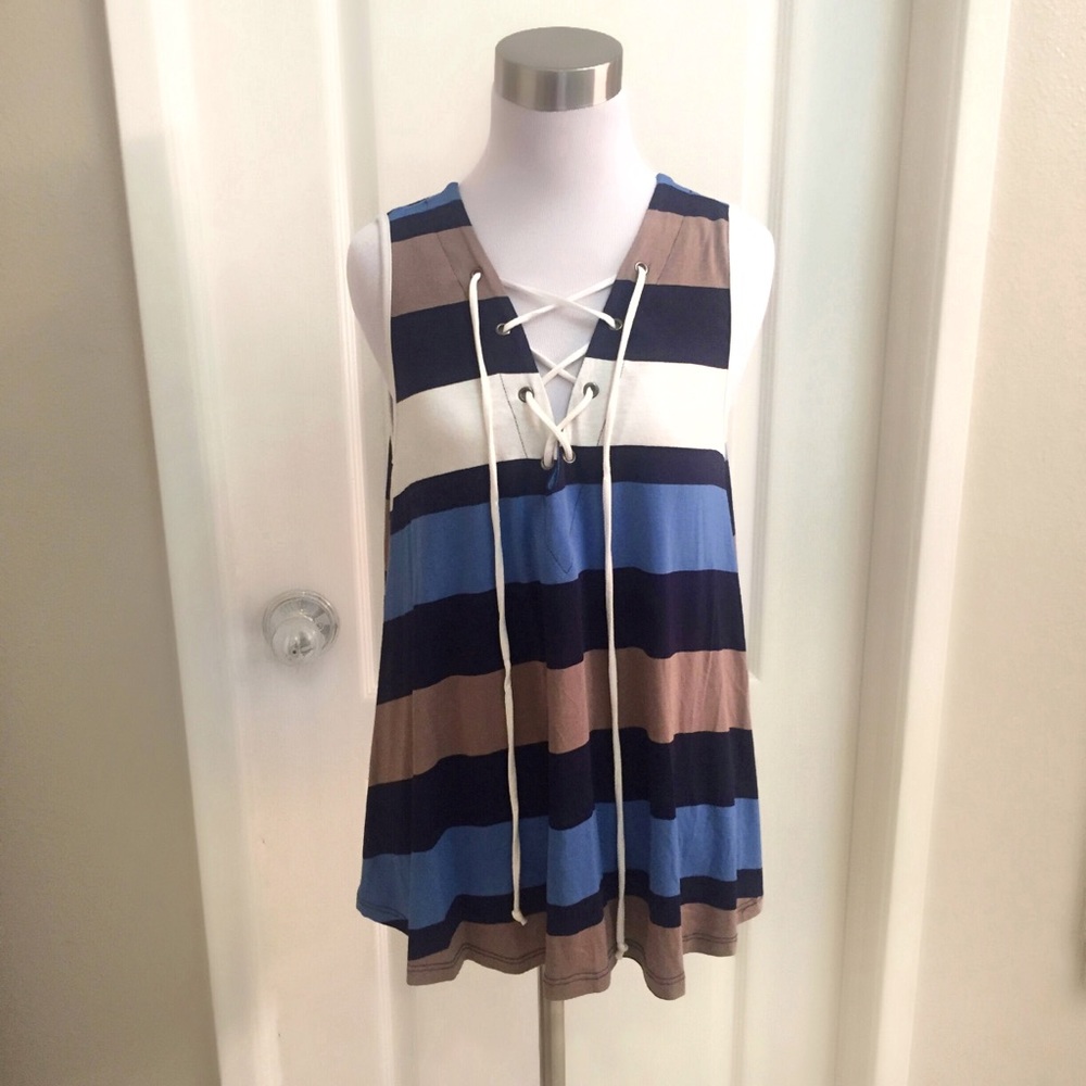Striped Lace-Up Tank - Picture 2 of 3