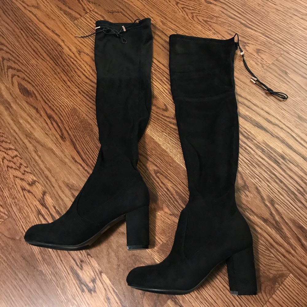 NEVER WORN black thigh high heeled boots