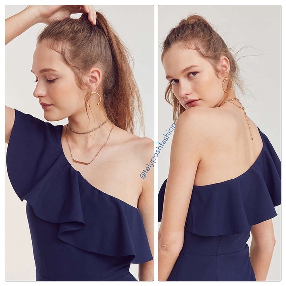 Urban Outfitters JOA One Shoulder Romper Ruffle - Picture 2 of 3