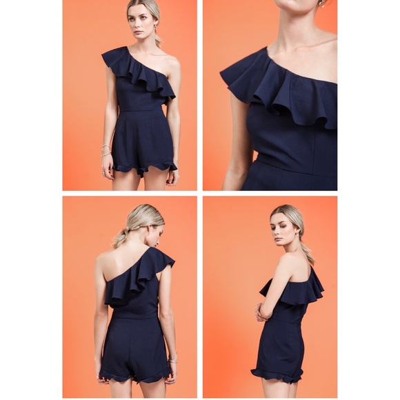 Urban Outfitters JOA One Shoulder Romper Ruffle - Picture 3 of 3