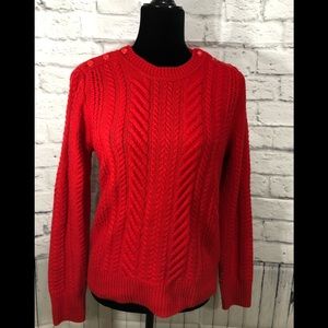 J crew wool sweater style cable knit red buttons M