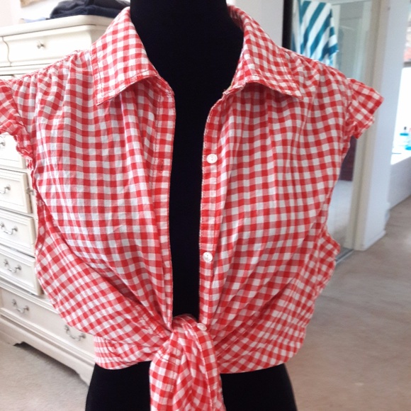 red gingham school blouse