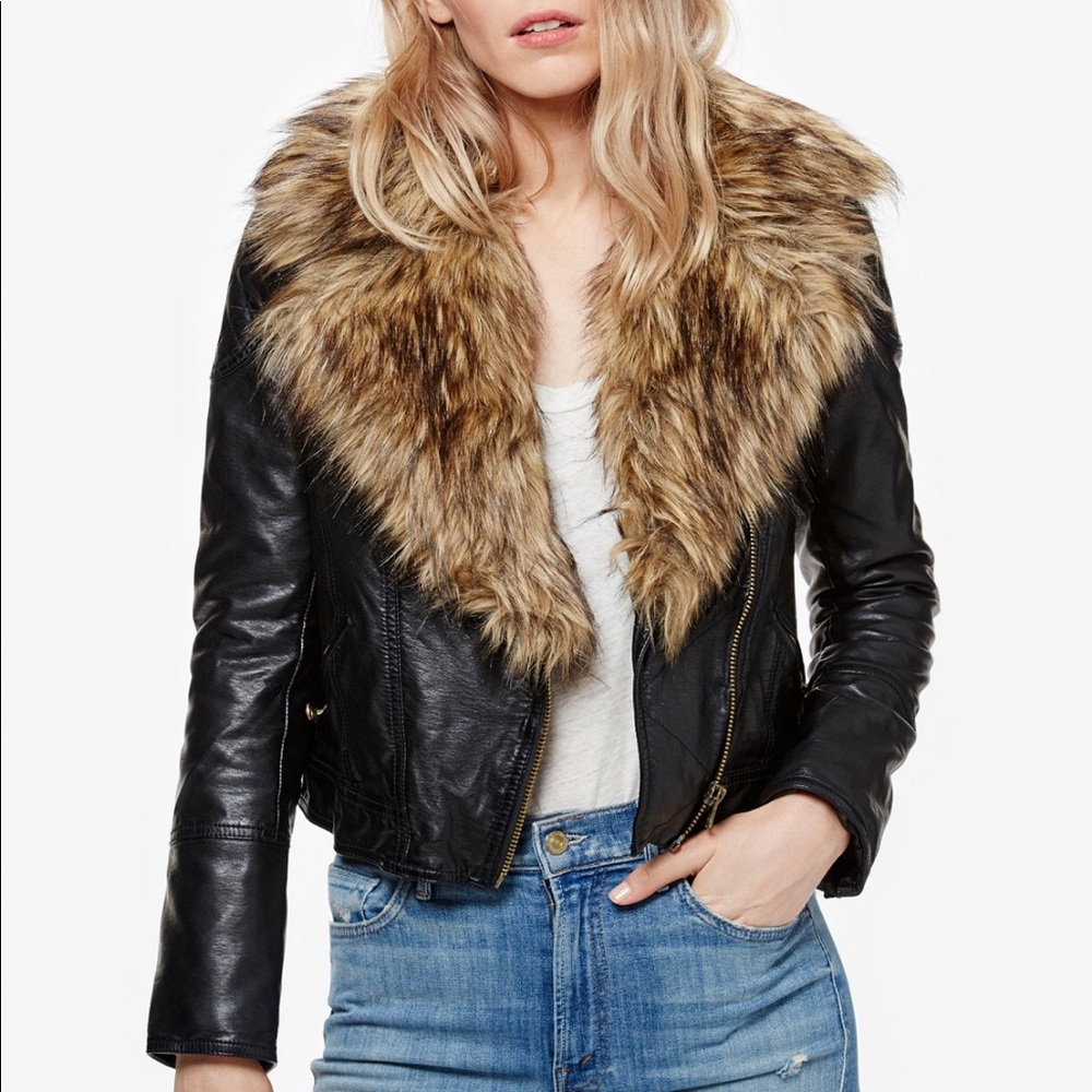 FreePeople Vegan Leather Jacket wFauxFur NEW Reqsz - Picture 2 of 8