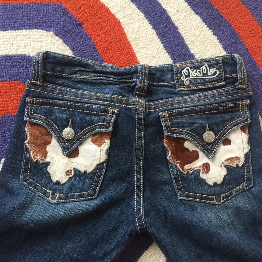 Miss me flare denim jeans cow Hyde animal print