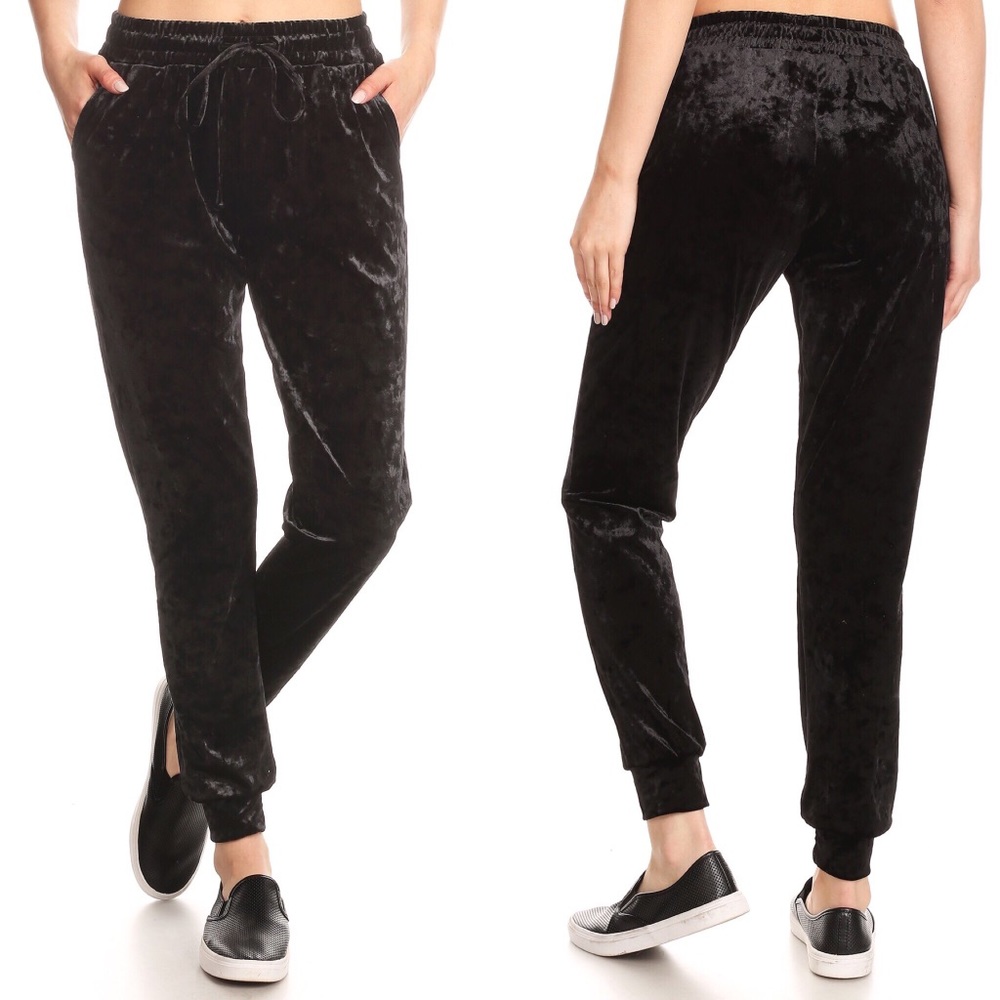 LAST ONE • SIZE XL • Crushed Velvet Black Joggers - Picture 2 of 7