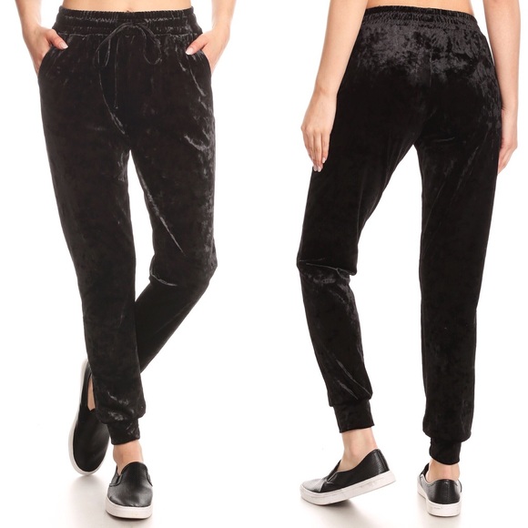 LAST ONE • SIZE XL • Crushed Velvet Black Joggers - Picture 2 of 7