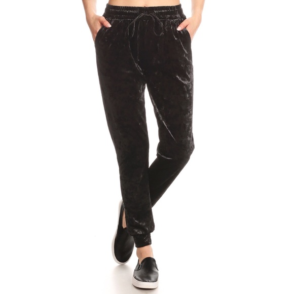 LAST ONE • SIZE XL • Crushed Velvet Black Joggers - Picture 5 of 7