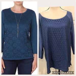 100% cotton front lace 3/4 sleeve top