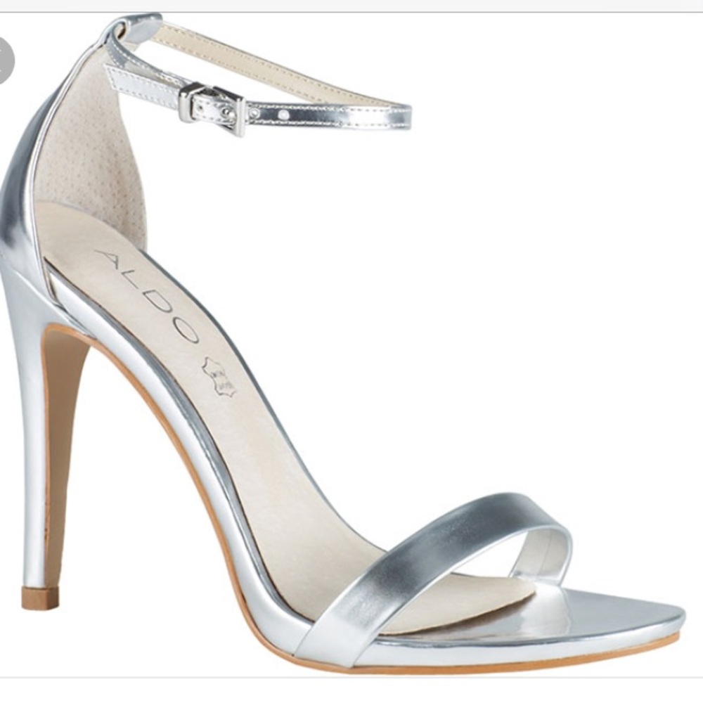 Aldo silver heels strappy simple