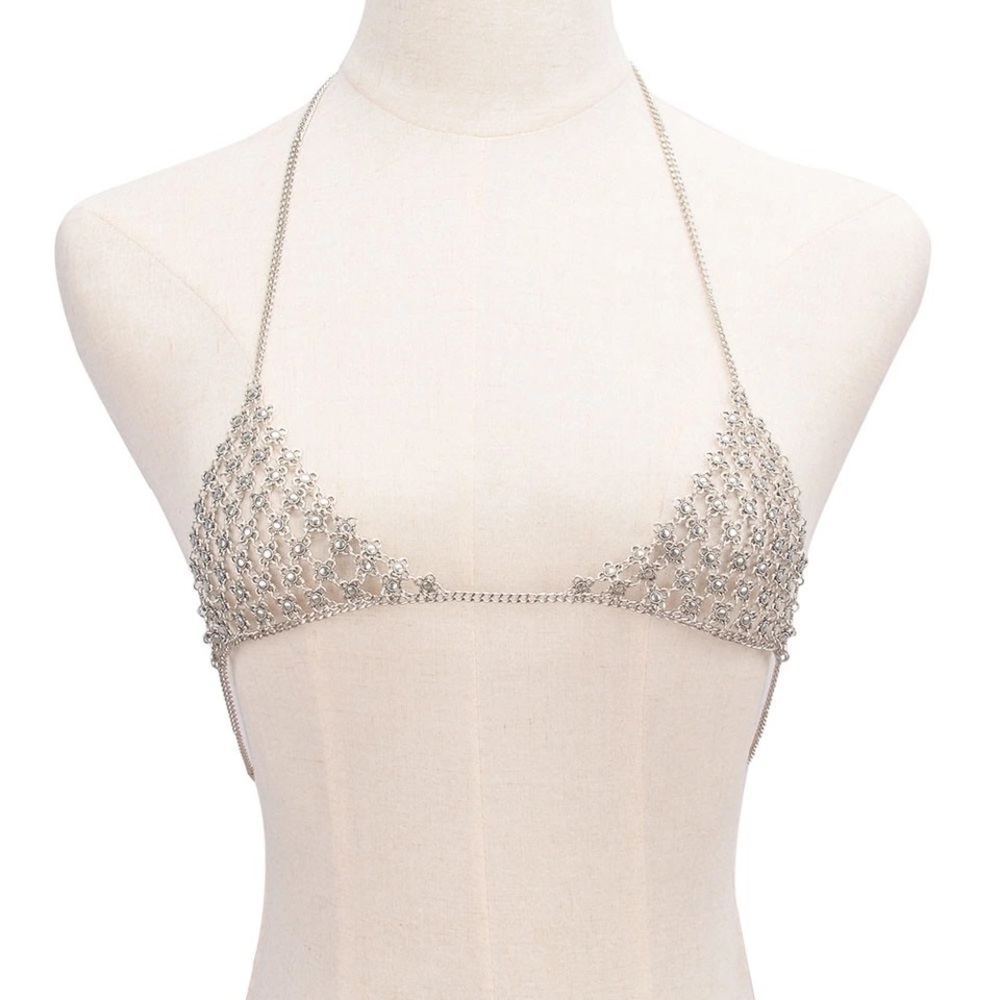 Silver Bra Body Pendant Necklace Chain.