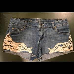Celebrity Pink Denim Shorts With White Lace Size 9