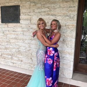 blue dress with floral