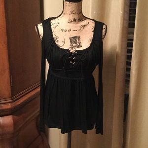 Black empire waist, cold shoulder top