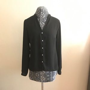 Black chiffon button-up