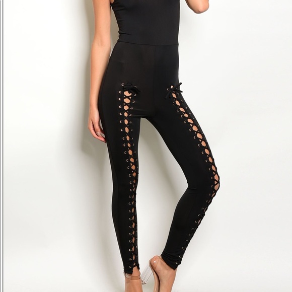 Bold Black Lace-up Jumpsuit - Picture 2 of 4