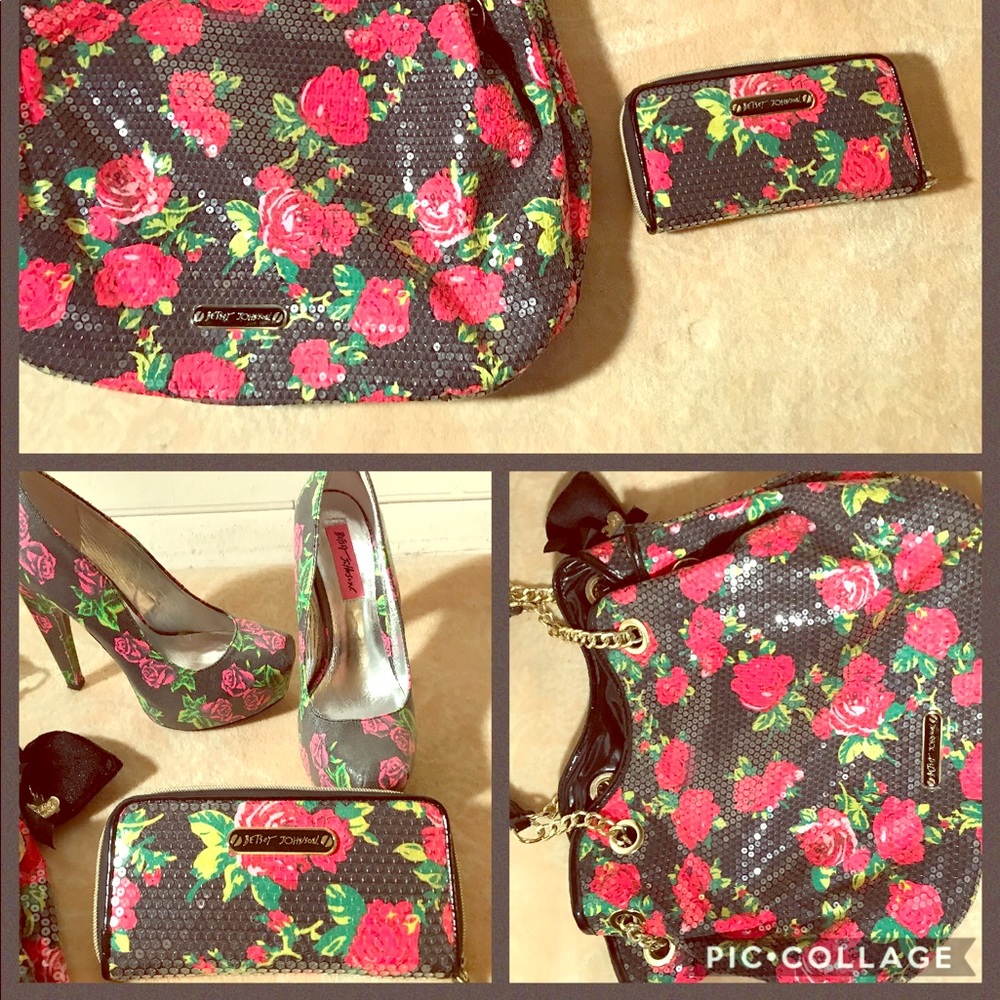 Betsey Johnson floral sequin wallet.